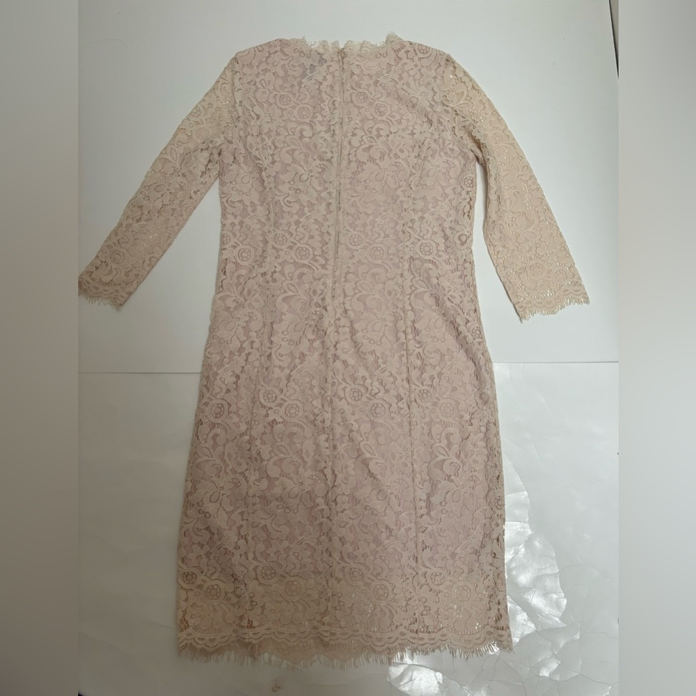 Forever 21 pink white eyelash lace 3/4 sleeve dress sz M medium midi wedding - Picture 13 of 13